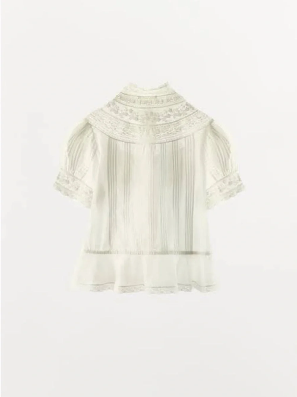 Zara Embroidered Lace Pleated Blouse